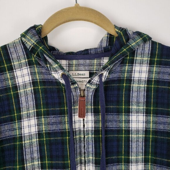 LL Bean Flannel Zip Hoodie Gordon Tartan Scotch Plaid Relaxed Shirt Size Medium - Picture 4 of 9